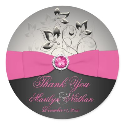 Pink Black and Silver Wedding Thank You Sticker by NiteOwlStudio