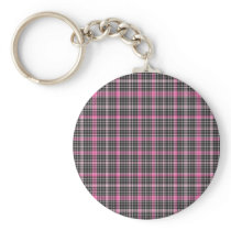 Pink, Black and White Plaid Key Chain