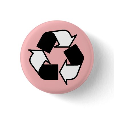 Pink Black and White recycle logo button by SadPug