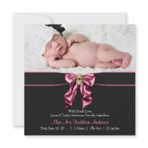 Pink Black Baby Girl Photo Birth Announcement