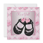 Pink Black Baby Shoes Pink Black Baby Girl Shower invitations
