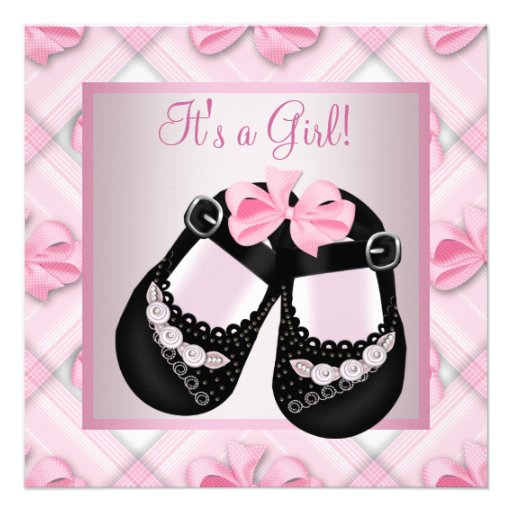 Pink Black Baby Shoes Pink Black Baby Girl Shower Personalised Invite