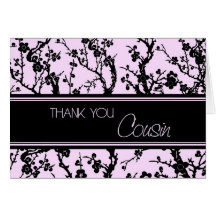 Pink Black Cousin Bridesmaid Thank You Card