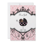 Pink Black Damask Baby Girl Shower Invitations