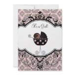 Pink Black Damask Baby Girl Shower Invitations