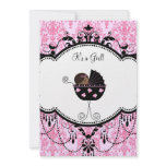 Pink Black Damask Baby Girl Shower Invitations