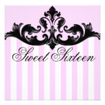 Pink & Black Damask Birthday Invitation
