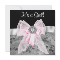 Pink Black Damask Bow Baby Girl Shower