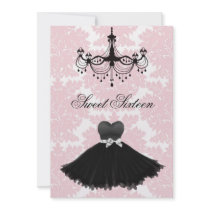 Pink Black Damask Chandelier Sweet Sixteen Birthda Invites