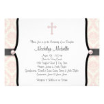 Pink Black Damask Christening Custom Invites