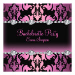 Pink & Black Damask & Diamond Bachelorette Invite