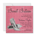 Pink Black Damask High Heels Sweet 16 Party invitations