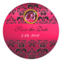 PINK BLACK DAMASK MONOGRAM ,red ruby ,fuchsia stickers