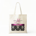 Pink, Black Damask Personalised Wedding Tote Bag