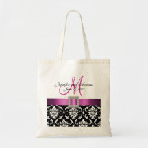 Pink, Black Damask Personalised Wedding Tote Bag