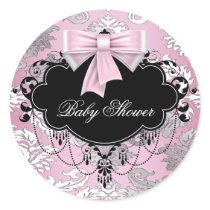 Pink Black Damask Pink Black Baby Shower Sticker