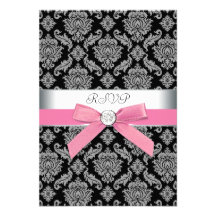 Pink Black Damask RSVP Invitations