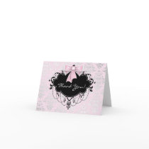 Pink Black Damask Thank You Cards