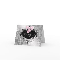 Pink Black Damask Thank You Cards