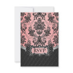 Pink Black Damask Wedding RSVP Response Cards Invitation