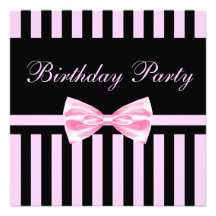 Pink & Black Elegant Bow Birthday Invitation