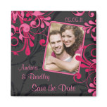 Pink Black Floral Photo Save the Date Magnet