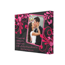 Pink Black Floral Wedding Photo Template Canvas