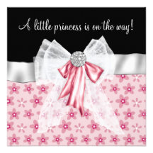 Pink Black Flowers Bows Princess Baby Shower Personalized Announcements