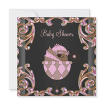 Pink Black Gold Lace Baby Girl Shower Invitations