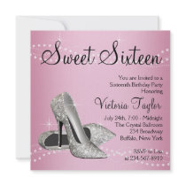 Pink Black High Heels Sweet 16 Party Personalised Invite