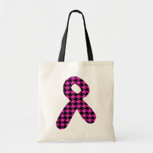Pink/Black Houndstooth Awareness Ribbon Bag