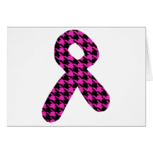 Pink/Black Houndstooth Awareness Ribbon Greeting Card