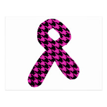 Pink/Black Houndstooth Awareness Ribbon Postcard