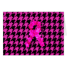 Pink/Black Houndstooth With Flower Ribbon Greeting Card