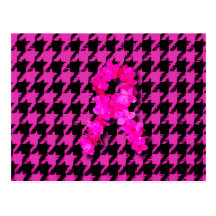 Pink/Black Houndstooth With Flower Ribbon Postcards