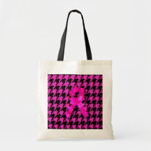 Pink/Black Houndstooth With Flower Ribbon Tote Bag