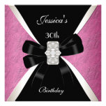 Pink Black  Invitation White 30th Birthday