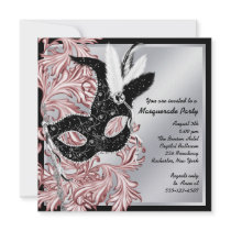 Pink Black Mask Pink Black Masquerade Party Personalised Invite