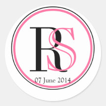 Pink Black Modern Monogram Wedding Favour Label Stickers