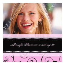 Pink Black Photo 18th Birthday Party Invitations