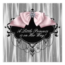 Pink Black Princess Baby Girl Shower Custom Announcements
