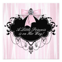 Pink Black Princess Baby Shower Invitations