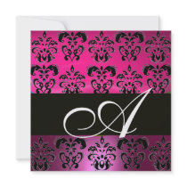 PINK,BLACK,PURPLE DAMASK MONOGRAM ,white, fuchsia Personalised Invites