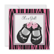 Pink Black Shoes Hot Pink Zebra Baby Girl Shower Custom Invitation