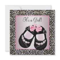 Pink Black Shoes Pink Leopard Baby Girl Shower Personalised Invites