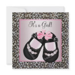Pink Black Shoes Pink Leopard Baby Girl Shower invitations
