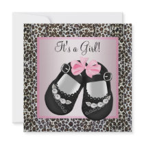 Pink Black Shoes Pink Leopard Baby Girl Shower Announcement