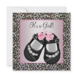 Pink Black Shoes Pink Leopard Baby Girl Shower invitations