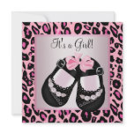 Pink Black Shoes Pink Leopard Baby Girl Shower invitations