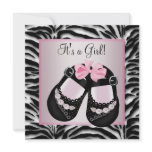 Pink Black Shoes Pink Zebra Baby Girl Shower invitations